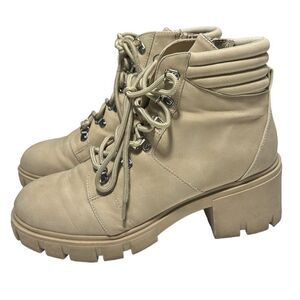 Sun + Stone Faux Suede Leather Light Tan Combat Boots Nude Heeled Boots Vegan